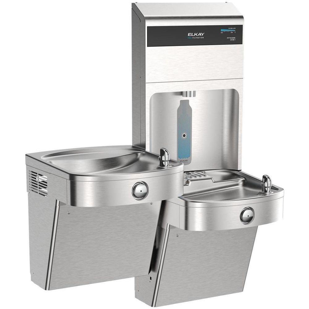 Elkay Pro Filtration Vandal Resistant Connected Bottle Filling Station&BiLevel ADA Cooler Refrig Ultra-Cap Lead Rd SS 