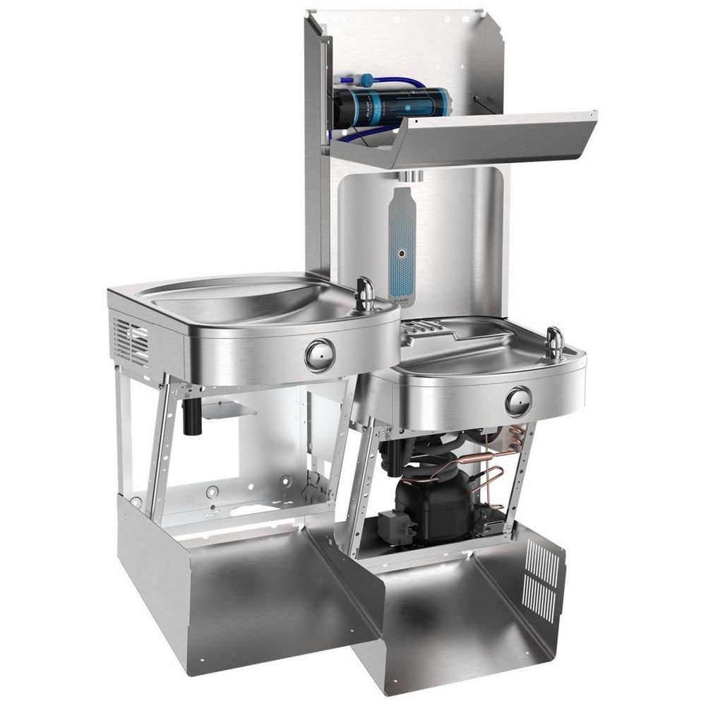 Elkay Pro Filtration Vandal Resistant Connected Bottle Filling Station&BiLevel ADA Cooler Refrig Ultra-Cap Lead Rd SS 