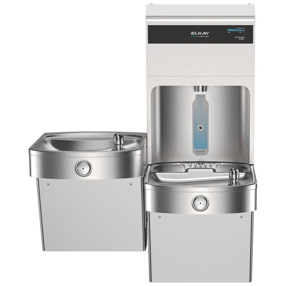 Elkay Pro Filtration Vandal Resistant Connected Bottle Filling Station&BiLevel ADA Cooler Refrig Ultra-Cap Lead Rd SS 