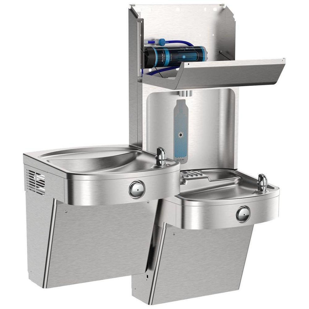 Elkay Pro Filtration Vandal Resistant Connected Bottle Filling Station&BiLevel ADA Cooler Refrig Ultra-Cap Lead Rd SS 