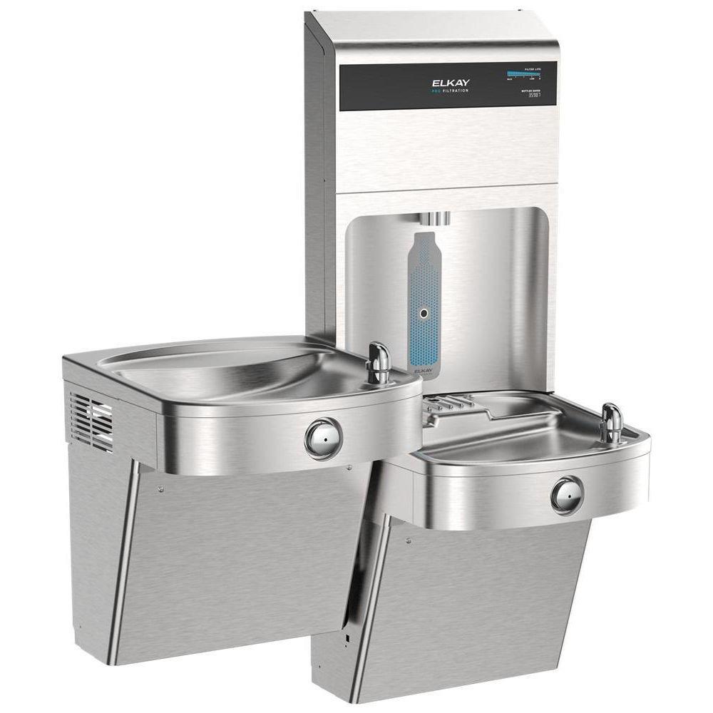 Elkay Pro Filtration Vandal Resistant Connected Bottle Filling Station&BiLevel ADA Cooler Refrig Ultra-Cap Lead Rd SS 