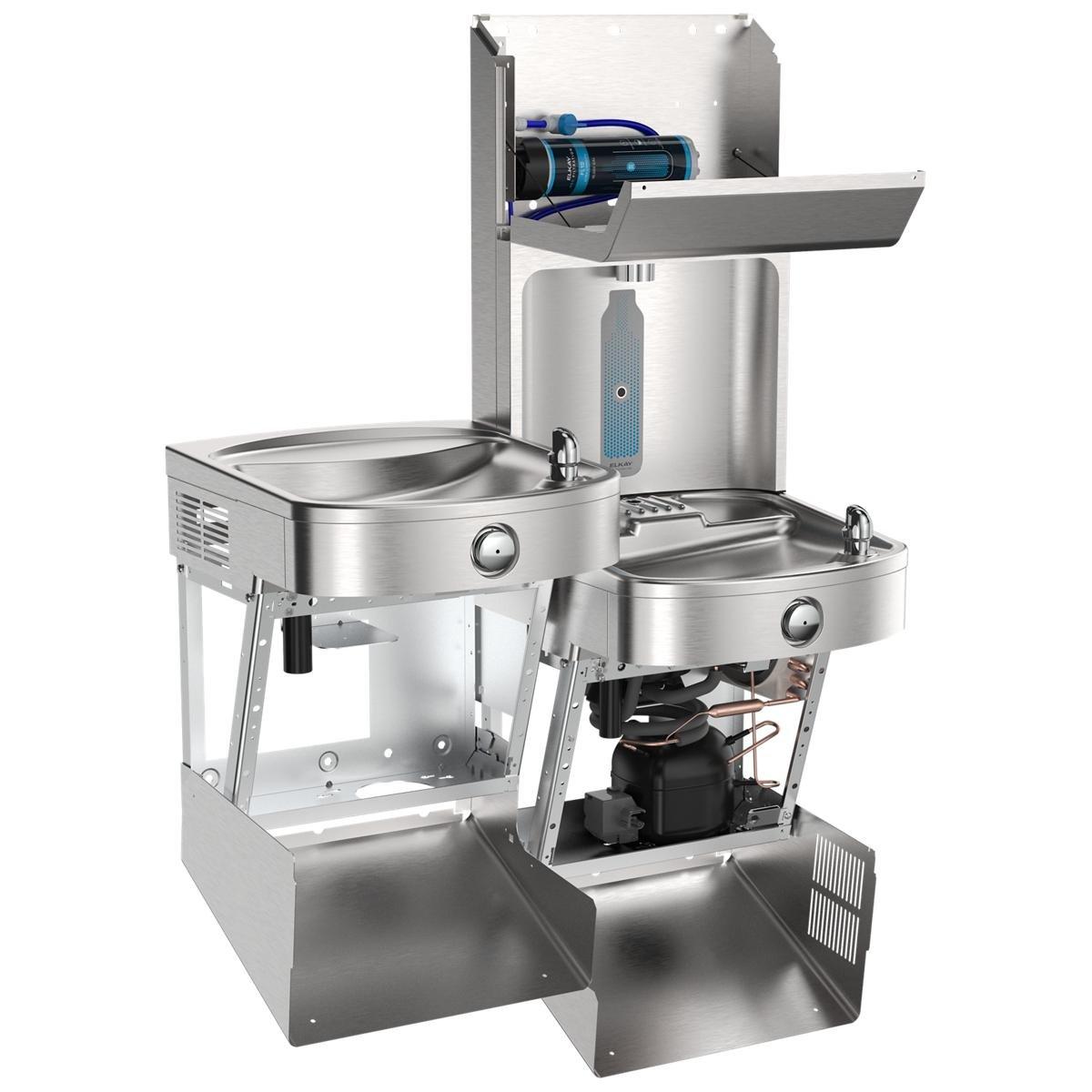 Elkay Pro Filtration Vandal Resistant Connected Bottle Filling Station&BiLevel ADA Cooler Refrig Ultra-Cap Lead Rd SS 