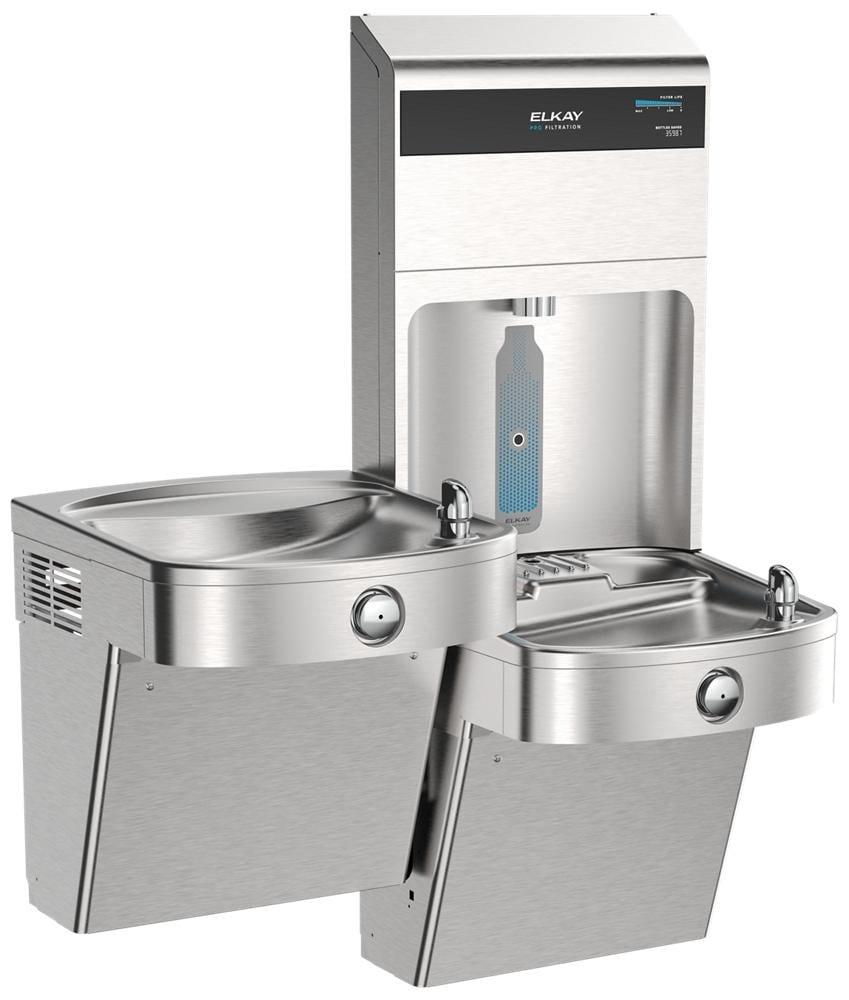 Elkay Pro Filtration Vandal Resistant Connected Bottle Filling Station&BiLevel ADA Cooler Refrig Ultra-Cap Lead Rd SS 