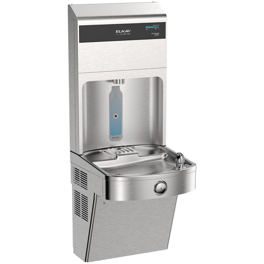 Elkay Pro Filtration Vandal Resistant Connected Bottle Filling Station&Sgl ADA Cooler Refrig Ultra-Capacity Lead Rd SS 