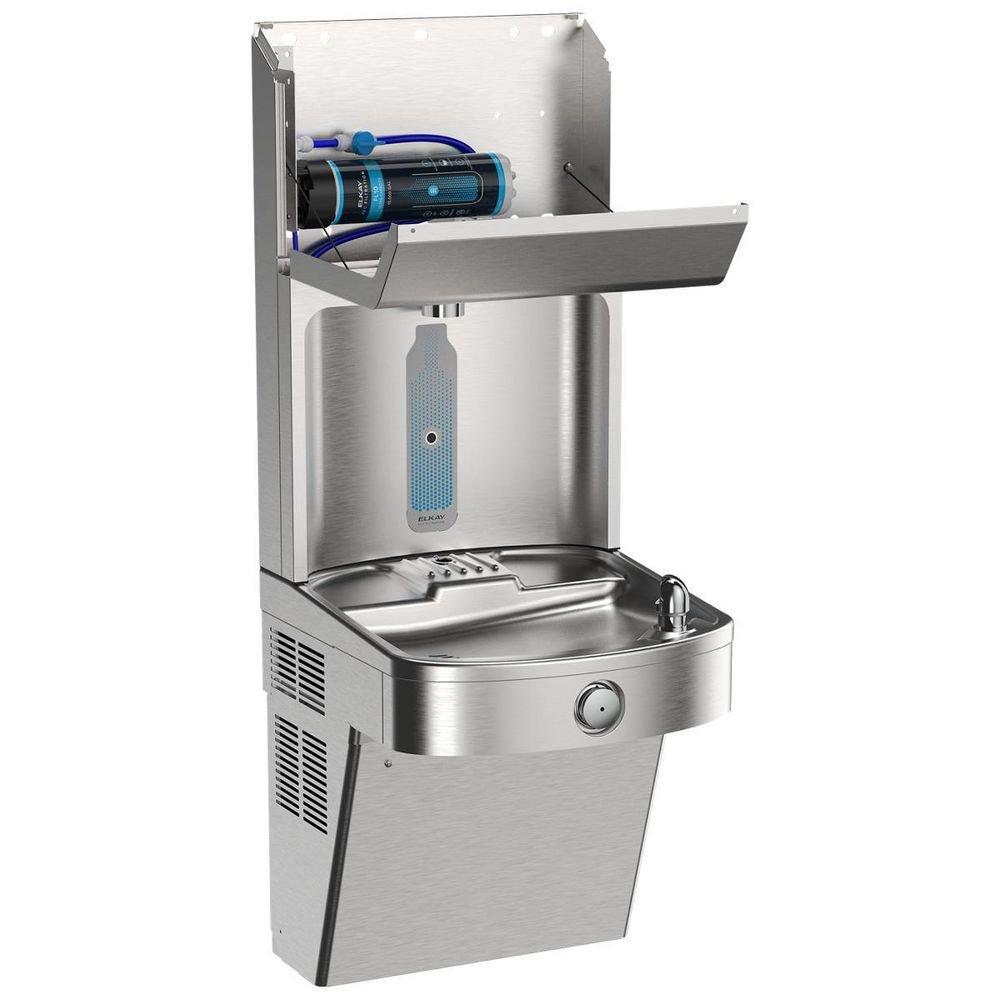 Elkay Pro Filtration Vandal Resistant Connected Bottle Filling Station&Sgl ADA Cooler Refrig Ultra-Capacity Lead Rd SS 