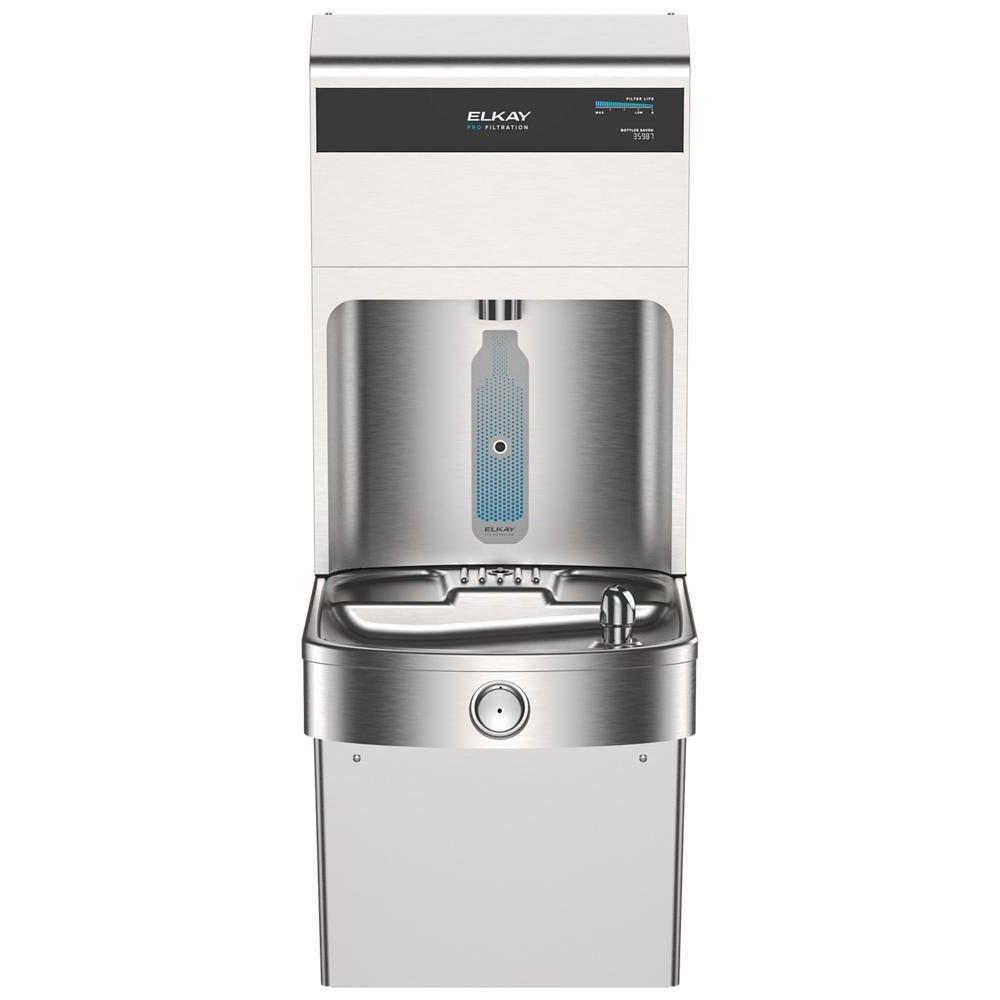 Elkay Pro Filtration Vandal Resistant Connected Bottle Filling Station&Sgl ADA Cooler Refrig Ultra-Capacity Lead Rd SS 