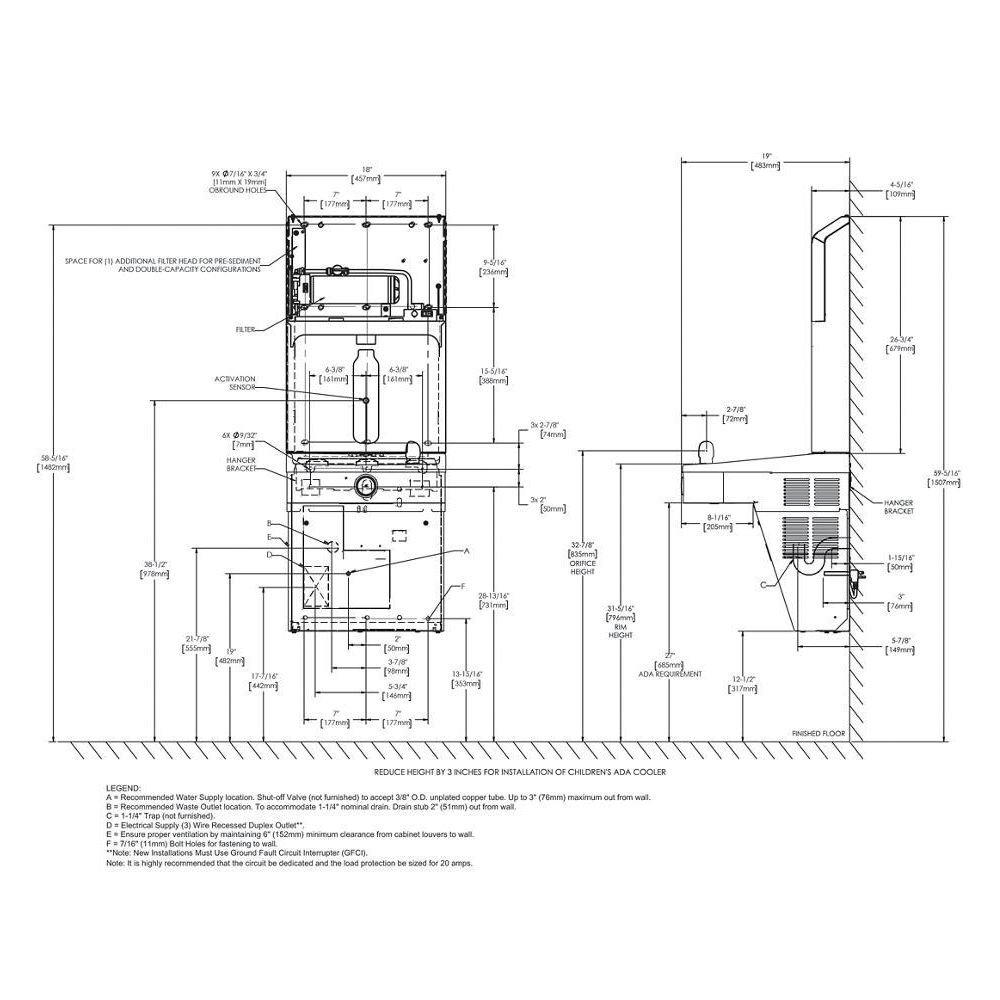 Elkay Pro Filtration Vandal Resistant Connected Bottle Filling Station&Sgl ADA Cooler Refrig Ultra-Capacity Lead Rd SS 