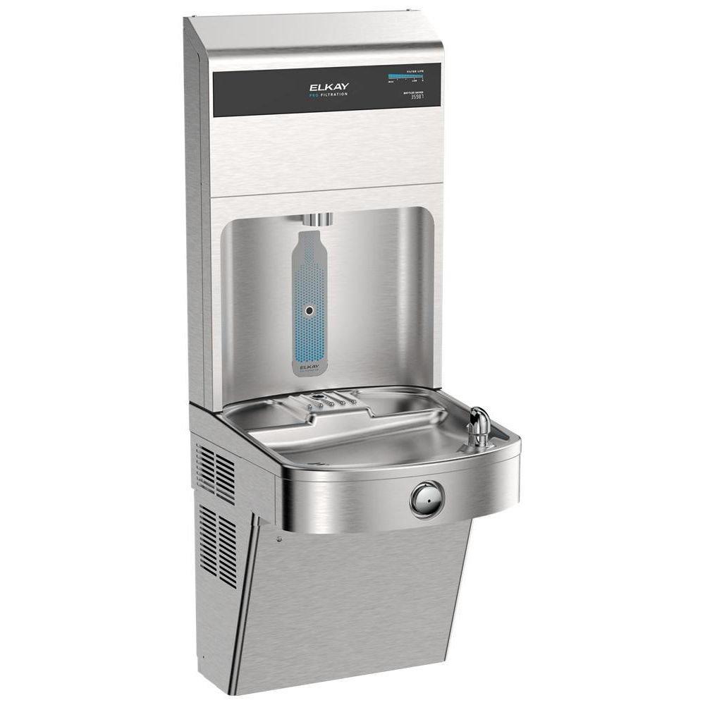 Elkay Pro Filtration Vandal Resistant Connected Bottle Filling Station&Sgl ADA Cooler Refrig Ultra-Capacity Lead Rd SS 