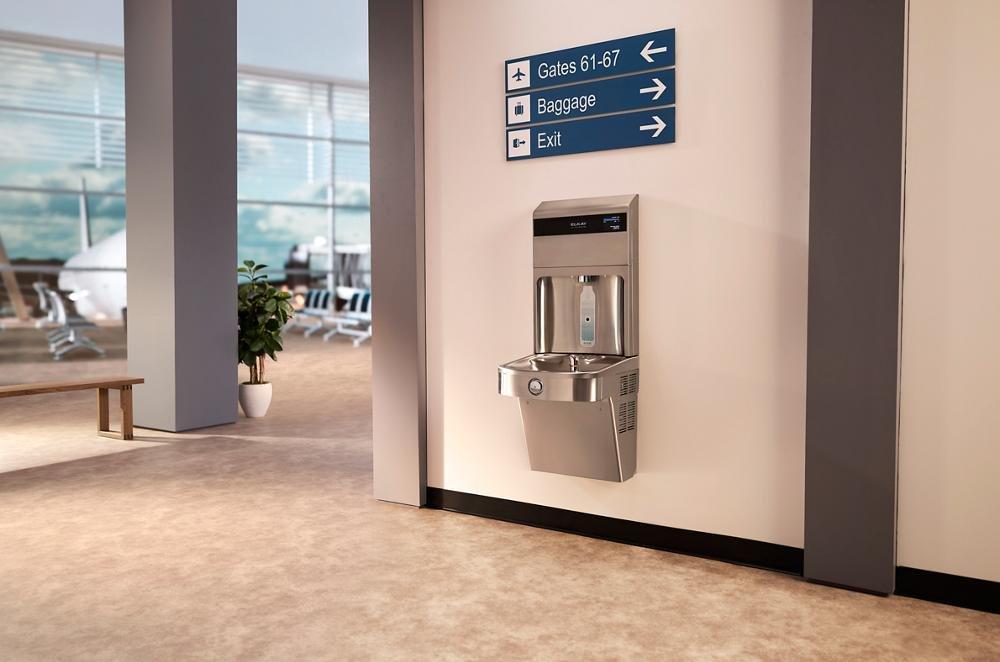 Elkay Pro Filtration Vandal Resistant Connected Bottle Filling Station&Sgl ADA Cooler Refrig Ultra-Capacity Lead Rd SS 