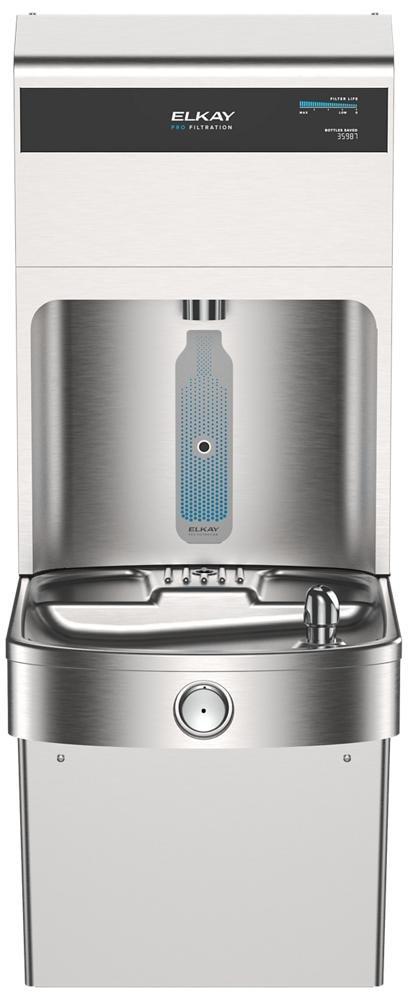 Elkay Pro Filtration Vandal Resistant Connected Bottle Filling Station&Sgl ADA Cooler Refrig Ultra-Capacity Lead Rd SS 