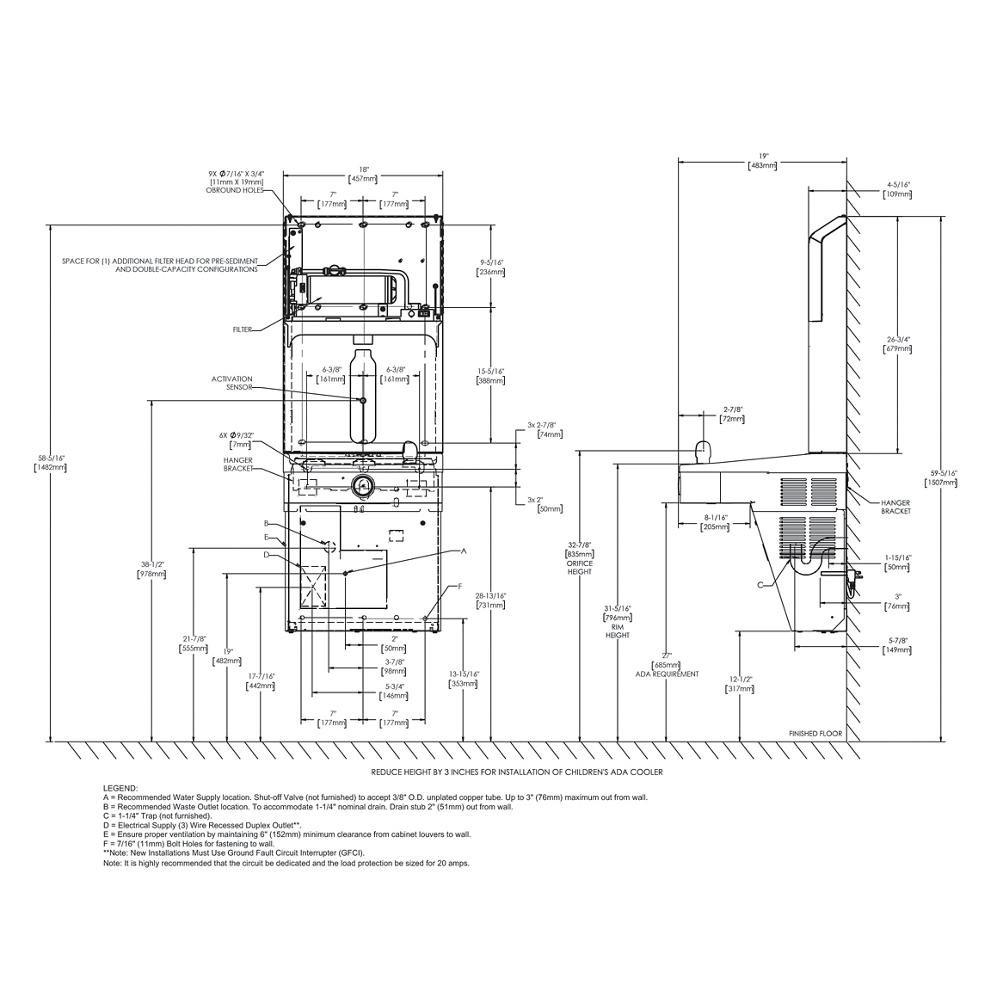 Elkay Pro Filtration Vandal Resistant Connected Bottle Filling Station&Sgl ADA Cooler Refrig Ultra-Capacity Lead Rd SS 