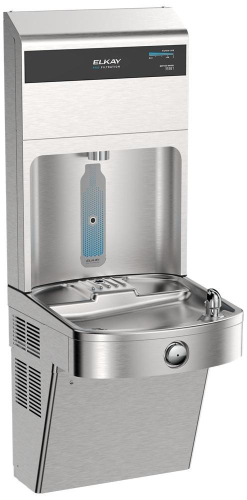 Elkay Pro Filtration Vandal Resistant Connected Bottle Filling Station&Sgl ADA Cooler Refrig Ultra-Capacity Lead Rd SS 