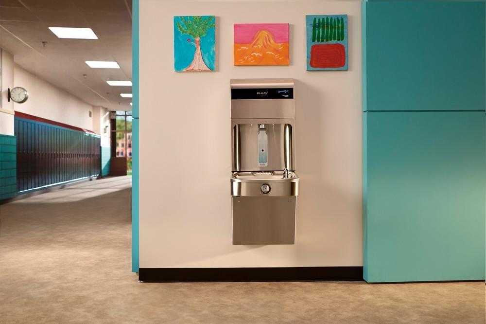 Elkay Pro Filtration Vandal Resistant Connected Bottle Filling Station&Sgl ADA Cooler Refrig Ultra-Capacity Lead Rd SS 