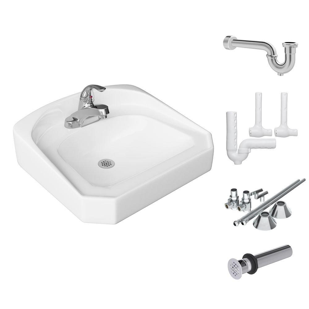 Wall Mount Bathroom Sink with Centerset Faucet Bundle 