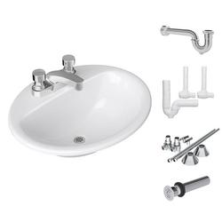 Drop-In Bathroom Sink with Two Handle Metering Faucet Bundle
