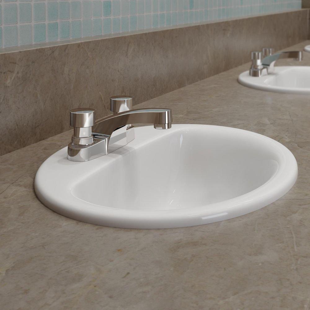 Drop-In Bathroom Sink with Two Handle Metering Faucet Bundle 
