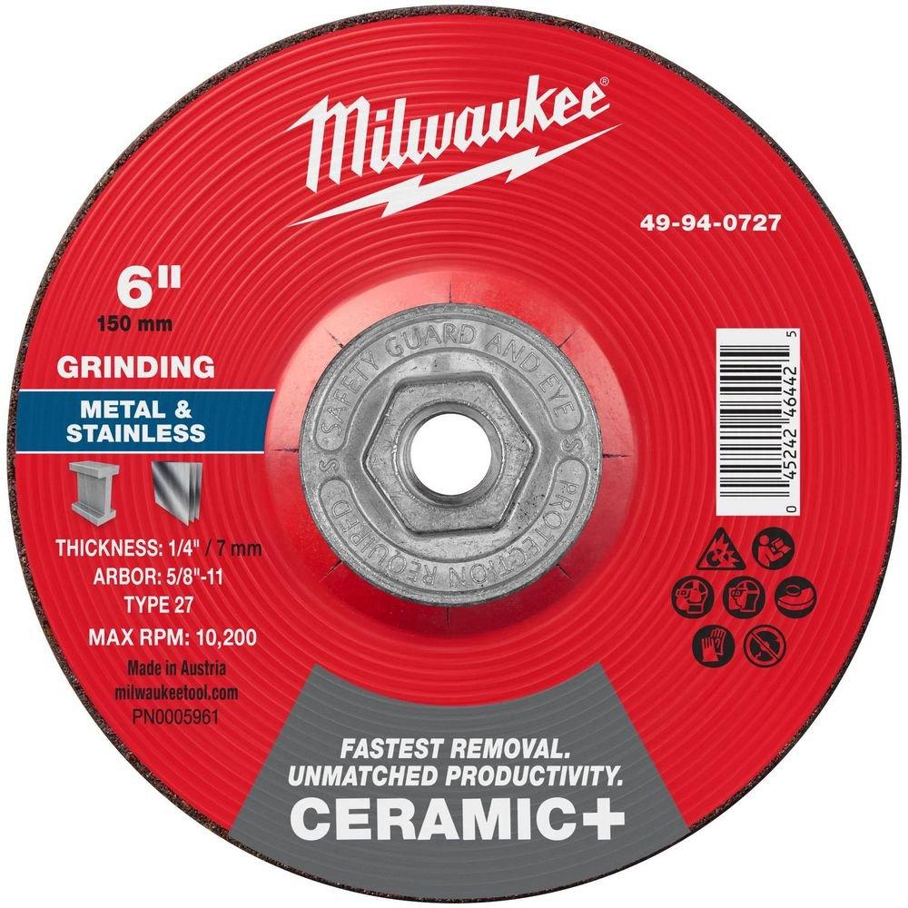 6"" x 1/4"" x 5/8""-11 Ceramic+ Metal Grinding Wheel - Type 27 