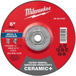 6"" x 1/4"" x 5/8""-11 Ceramic+ Metal Grinding Wheel - Type 27