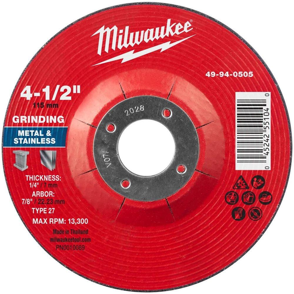 4-1/2"" x 1/4"" x 7/8"" Metal Grinding Wheel - Type 27 