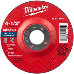 4-1/2"" x 1/4"" x 7/8"" Metal Grinding Wheel - Type 27
