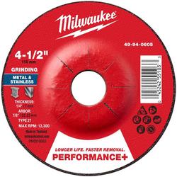 4-1/2"" x 1/4"" x 7/8"" Performance+ Metal Grinding Wheel - Type 27
