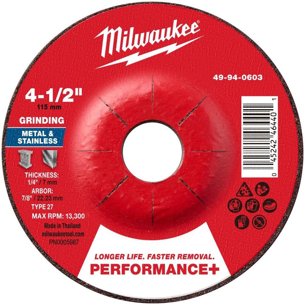 4-1/2"" x 1/4"" x 7/8"" Performance+ Metal Grinding Wheel - Type 27 