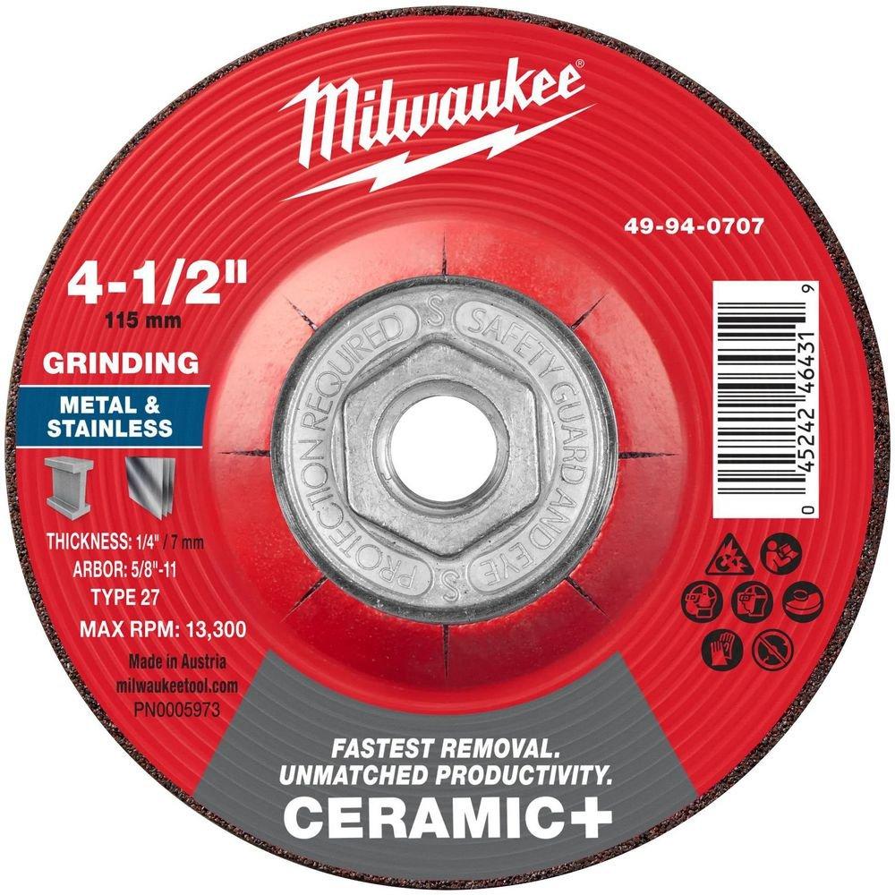 4-1/2"" x 1/4"" x 5/8""-11 Ceramic+ Metal Grinding Wheel - Type 27 