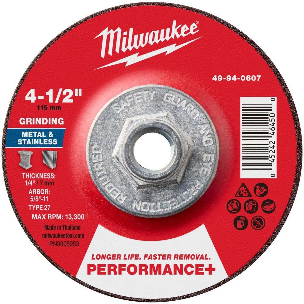4-1/2"" x 1/4"" x 5/8""-11 Performance+ Metal Grinding Wheel - Type 27 
