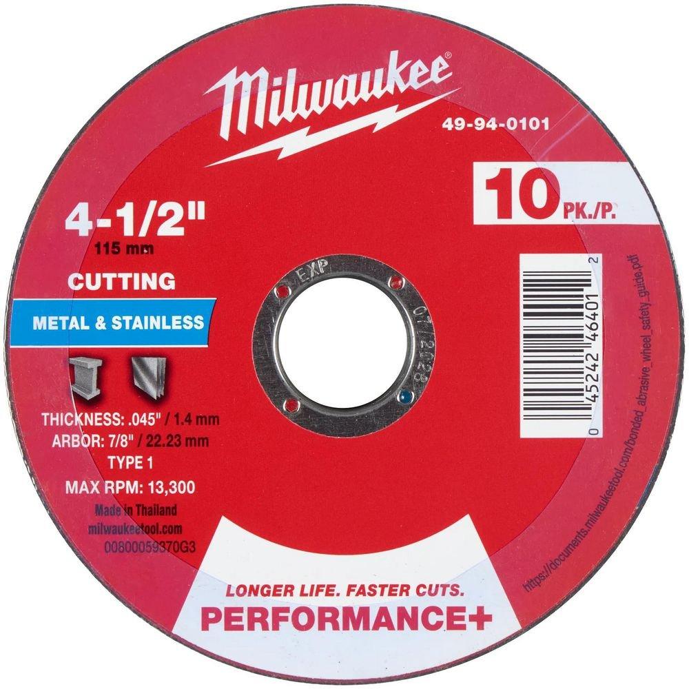 4-1/2"" x .045"" x 7/8"" Performance+ Metal Cut Off Wheel - Type 1 - 10pc 