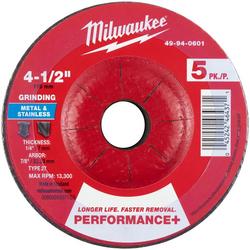 4-1/2"" x 1/4"" x 7/8"" Performance+ Metal Grinding Wheel - Type 27 - 5pc