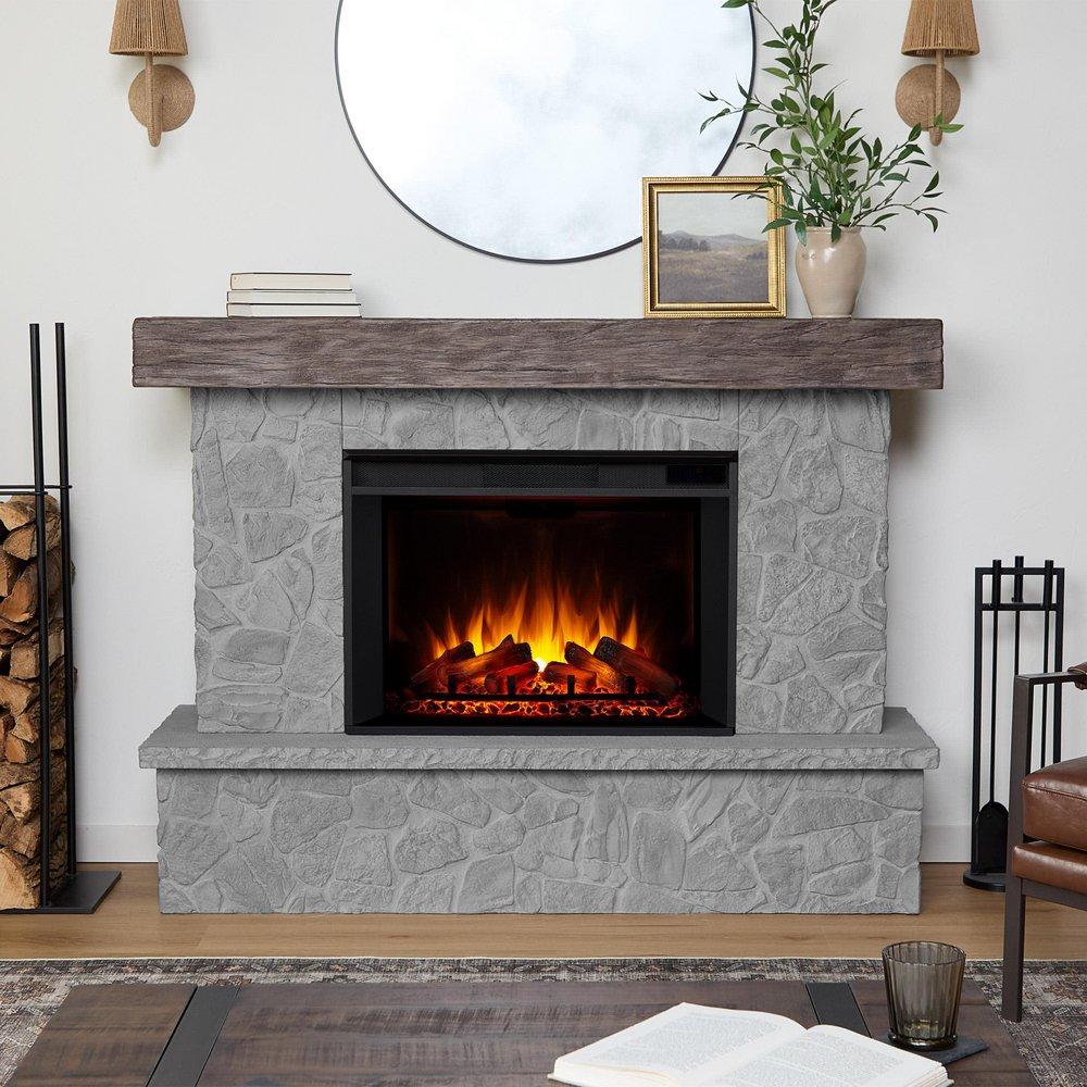 Odette 64"" Grand Electric Fireplace in Glacier Stone by Real Flame 