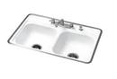 Bootz Manufacturing White 32 x 21 in. 4 Hole Enameled Steel Double Bowl Drop-in Kitchen Sink 