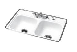 32 in. Drop-in Enameled Steel Double Bowl Kitchen Sink in White