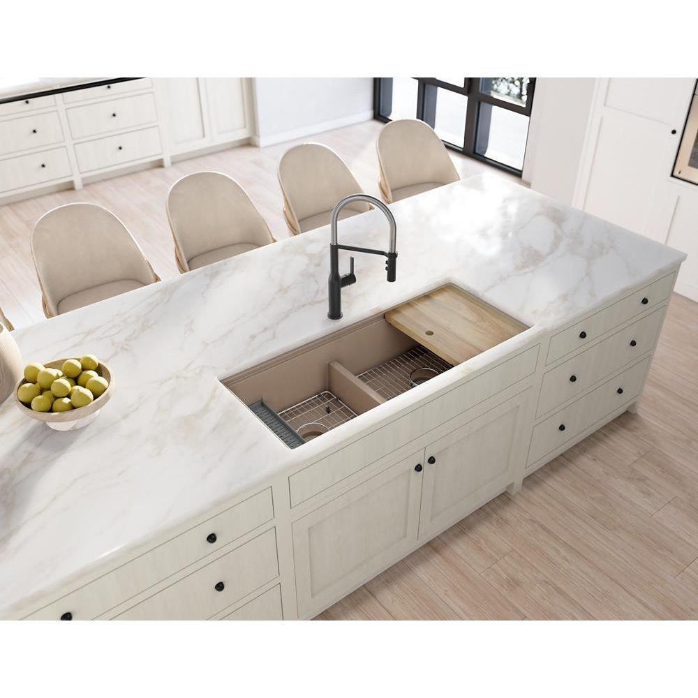 45 in. Undermount Quartz Double Bowl Workstation Kitchen Sink in Sand 