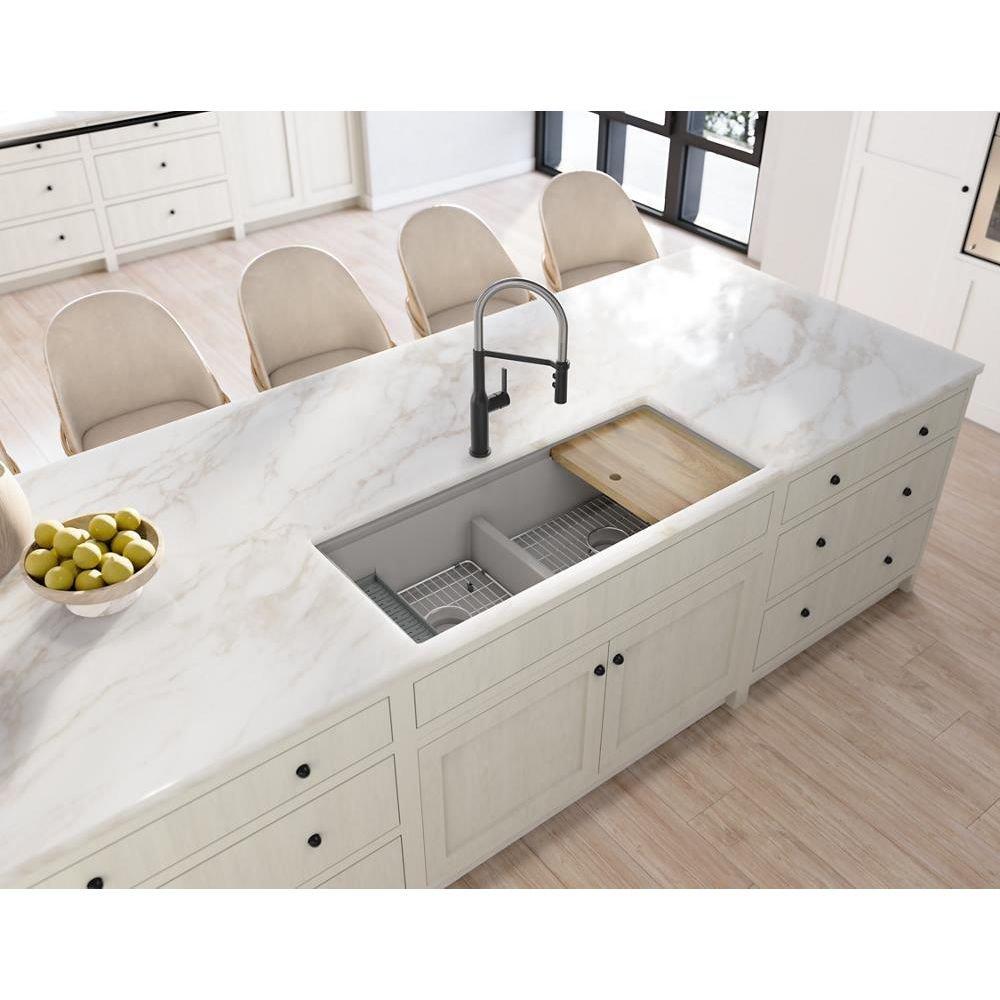 45 in. Undermount Quartz Double Bowl Workstation Kitchen Sink in Silvermist 
