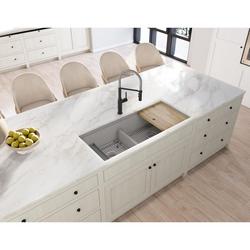 45 in. Undermount Quartz Double Bowl Workstation Kitchen Sink in Silvermist