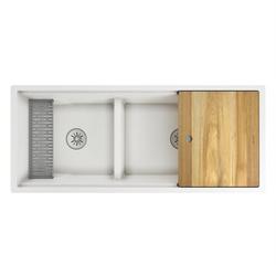 45 in. Undermount Quartz Double Bowl Workstation Kitchen Sink in Ricotta