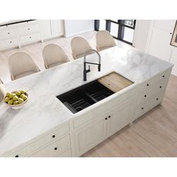 45 in. Undermount Quartz Double Bowl Workstation Kitchen Sink in Caviar