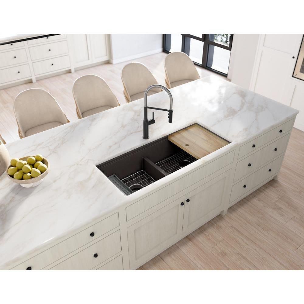 45 in. Undermount Quartz Double Bowl Workstation Kitchen Sink in Chestnut 