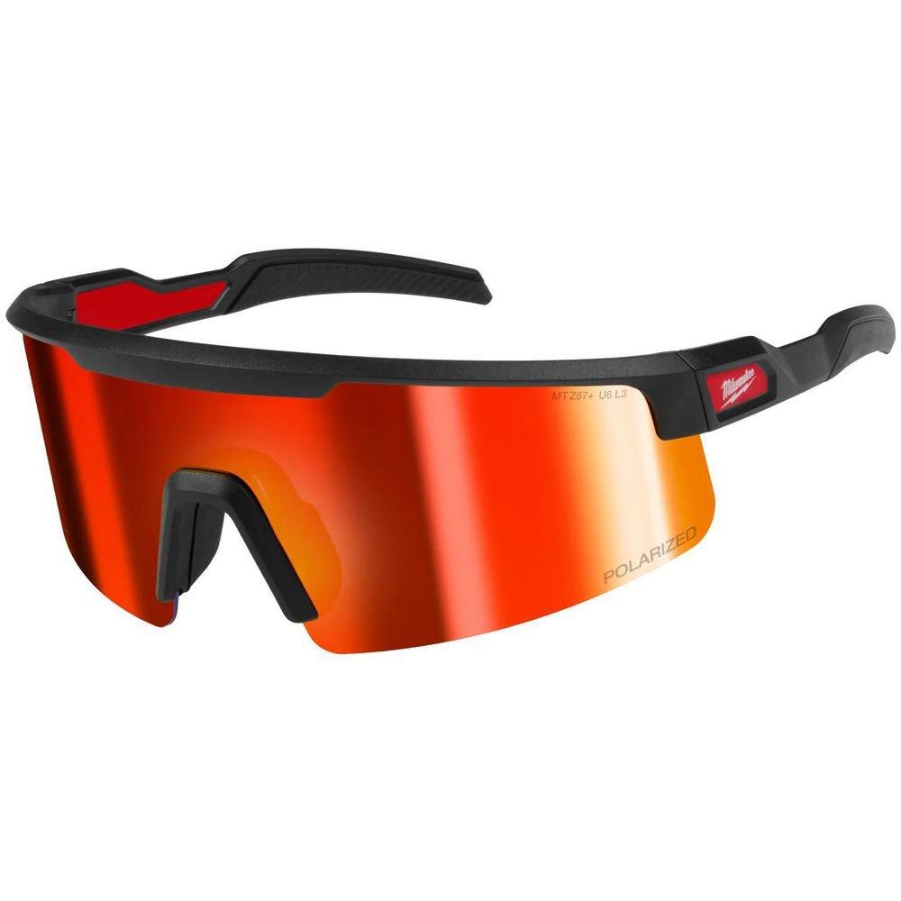Polarized Wrap Around Safety Glasses - Red Mirrored Dual Coat Lens 