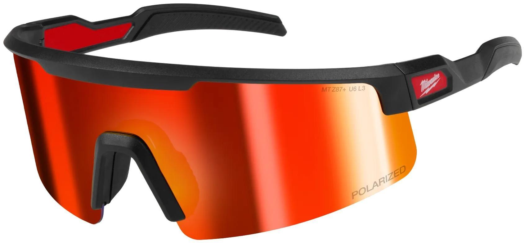Polarized Wrap Around Safety Glasses - Red Mirrored Dual Coat Lens 