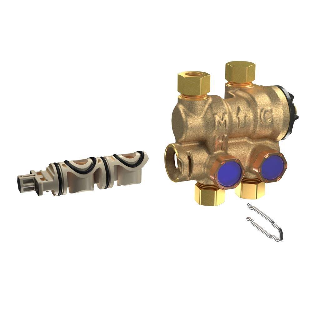 3/8 IN Lead Free Thermostatic Mixing Valve with Cross Sense Visual Indicator Adjustable 80-120 F 