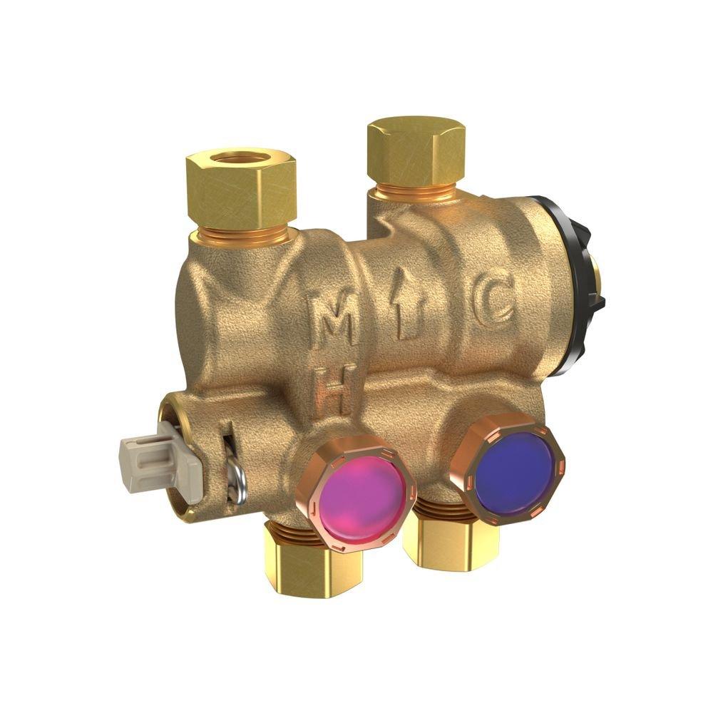 3/8 IN Lead Free Thermostatic Mixing Valve with Cross Sense Visual Indicator Adjustable 80-120 F 