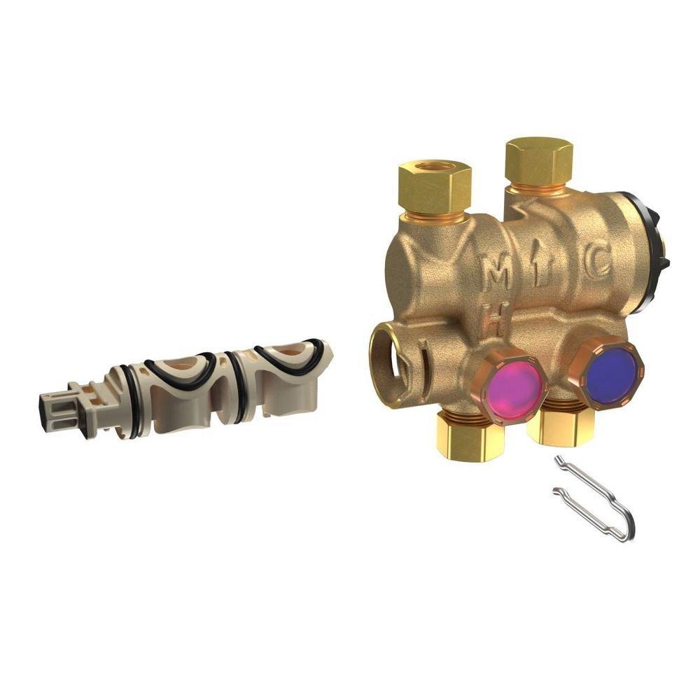3/8 IN Lead Free Thermostatic Mixing Valve with Cross Sense Visual Indicator Adjustable 80-120 F 