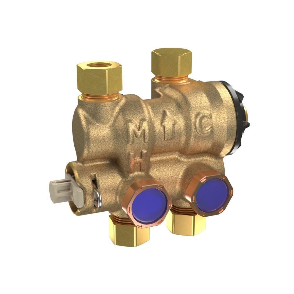 3/8 IN Lead Free Thermostatic Mixing Valve with Cross Sense Visual Indicator Adjustable 80-120 F 