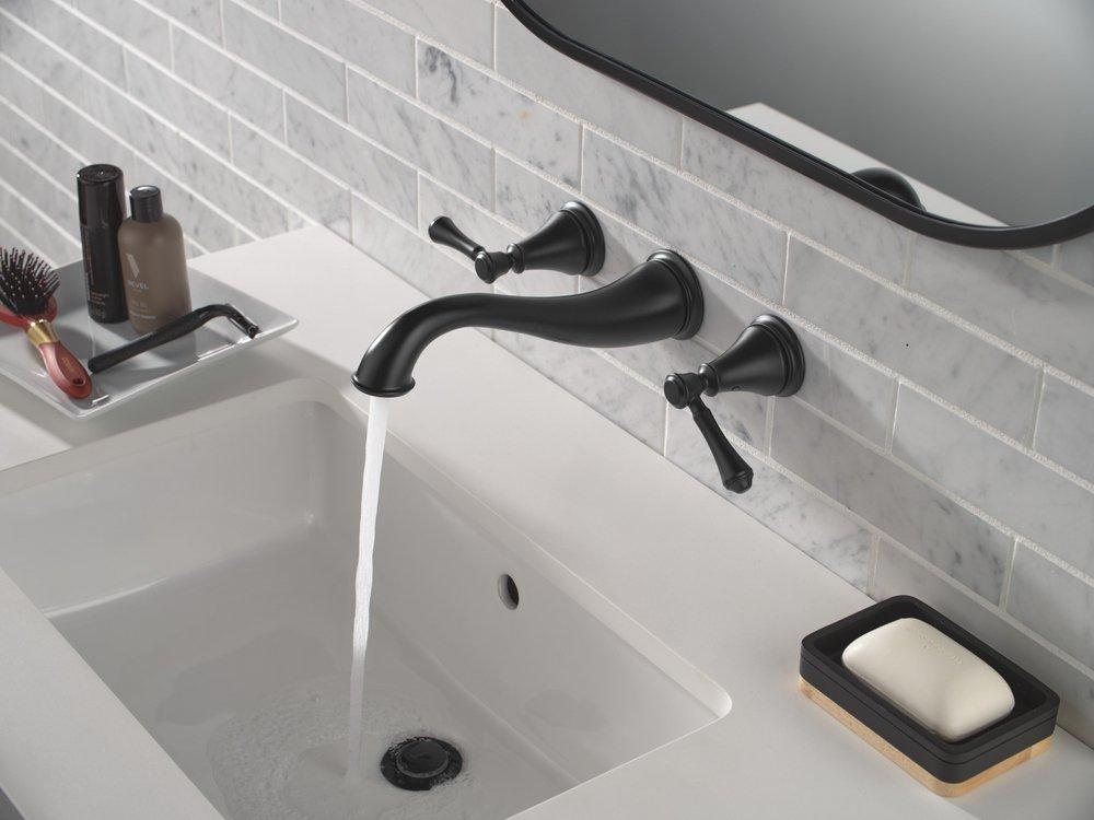 Delta Cassidy: Two Handle Wall-Mount Bathroom Faucet Trim 