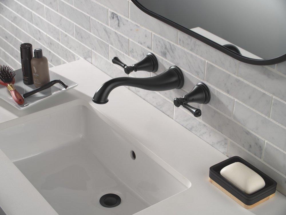 Delta Cassidy: Two Handle Wall-Mount Bathroom Faucet Trim 