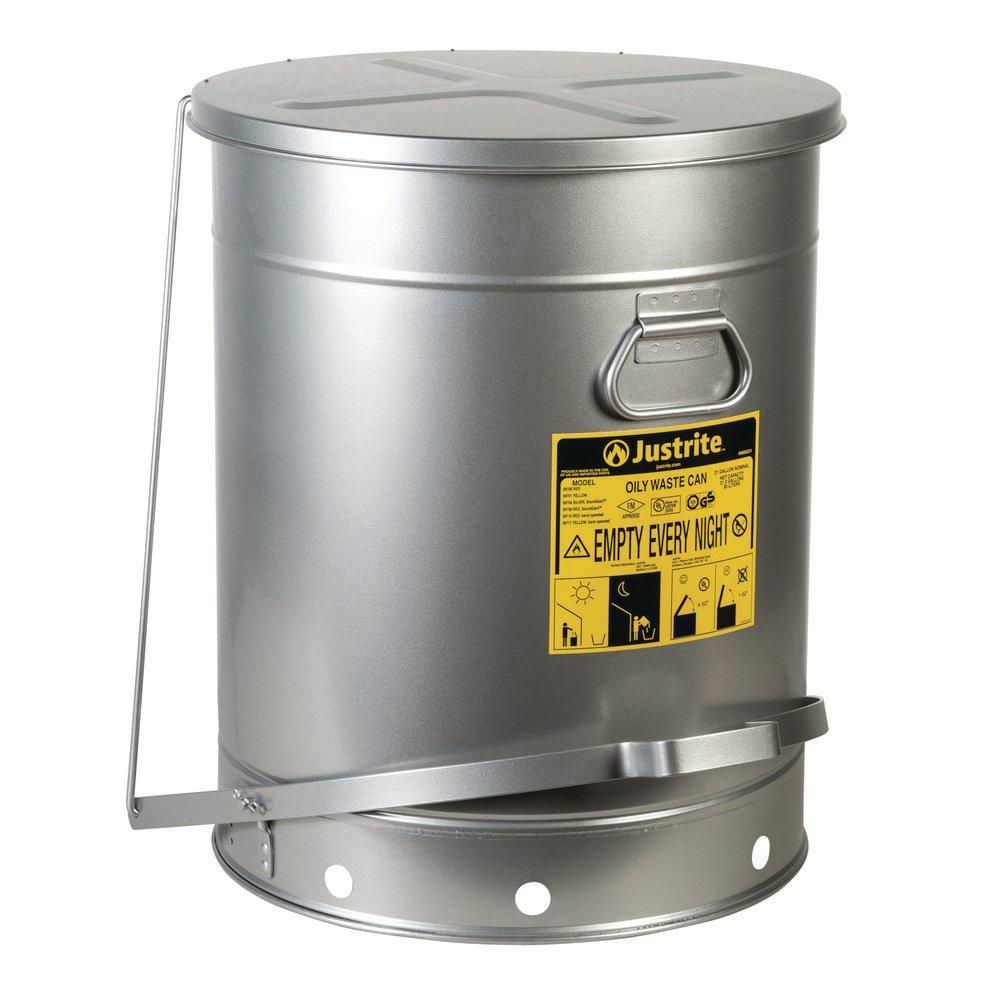Oily Waste Can 21 Gallon Foot-Operated Self-Closing Soundgarda Cover Silver 
