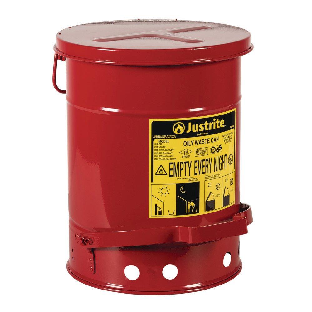 Oily Waste Can 6 Gallon Foot-Operated Self-Closing Soundgarda Cover in Red 