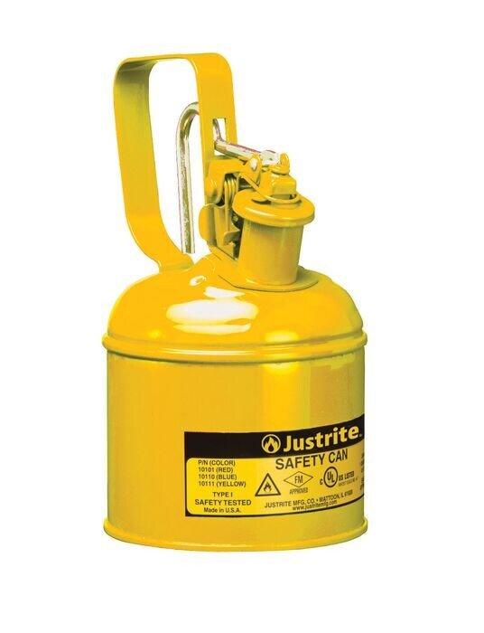 Type I Safety Can with Trigger-Handle For Flammables S/S Flame Arrester 1 Quart S/C Lid Steel Yellow 